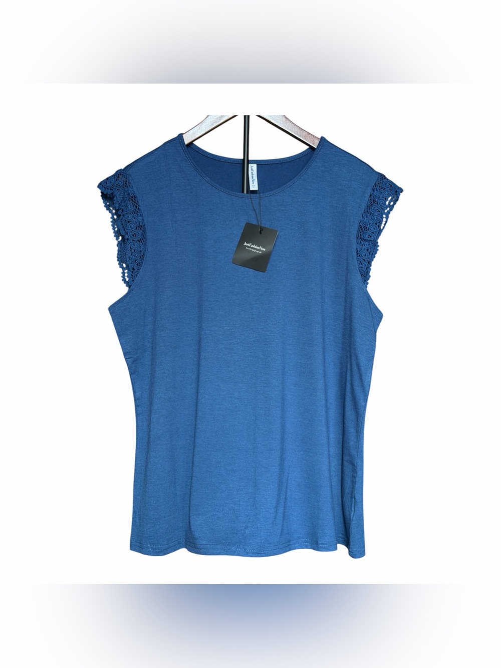 ✨NEW✨JUSTFASHIONNOW | Women’s Lace Detail Cap Sleeve Blue Blouse | Size XL | NWT